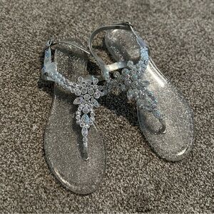 Silver Rhinestone sparkly flat sandals women’s sz 10